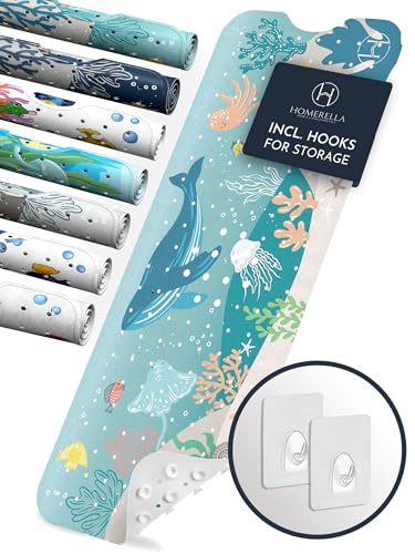 Homerella Alfombra de baño niños 100x40cm | Alfombra de baño Antideslizante antibacteriana | Extra cómoda Incl. Ganchos | Alfombra de Ducha Antideslizante niños y bebés | sin BPA y Lavable