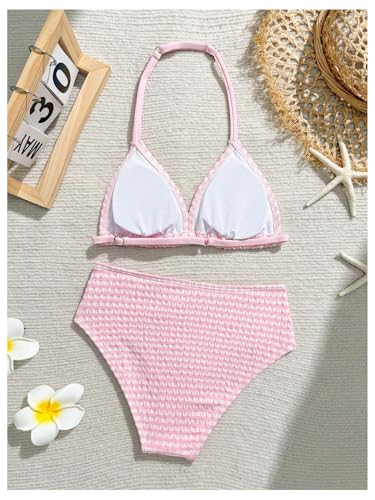 Image of RoseSeek Girl's Tie Dye Smocked 2 Piece Swimwear Sets Backless Halter Bikini Cute Brief Bathing Suit