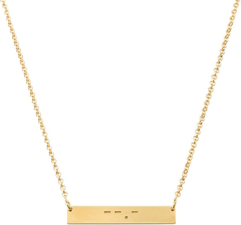 funcokFuncok Personalized 925 Sterling Silver Morse Code Initial Horizontal Custom Bar Necklace