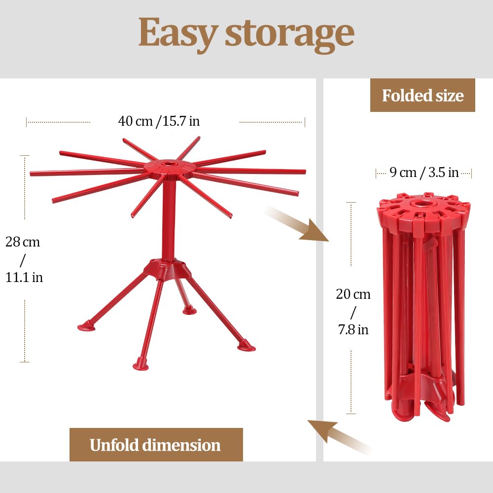 Ourokhome Składany stojak do suszenia makaronu, plastikowy, składany, domowy stojak na świeże spaghetti, suszarka na makaron, wieszak do kuchni z 10 ramionami, stabilny, łatwy do przechowywania