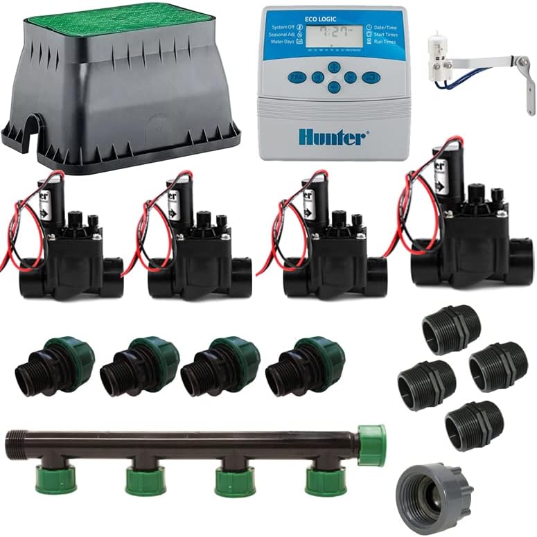 Complete irrigation kit 24V with Eco Logic Hunter 4-station electric programmer for precise and efficient irrigation system