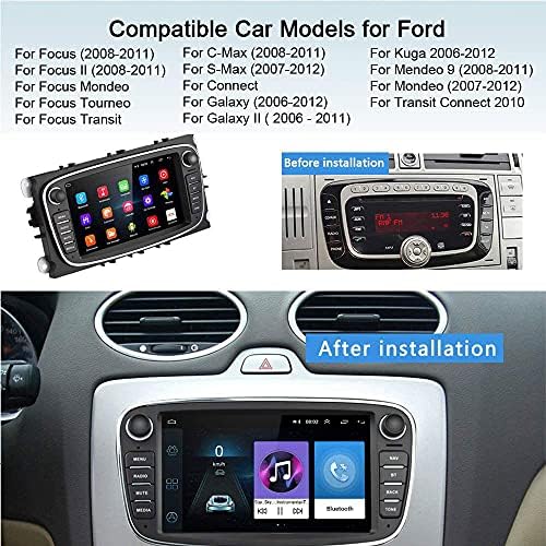 2022 Android 10.0 Car Radio for Ford Focus, CAMECHO 7 Inch Car Stereo with Sat Nav Head Unit Support WIFI/Bluetooth/FM Receiver/Dual USB for Ford Focus Mondeo C-MAX S-MAX Galaxy II Kuga (Black)