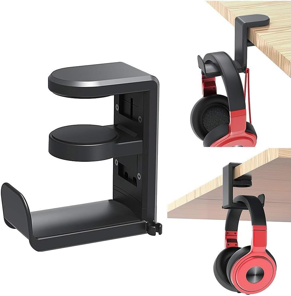 Clamp-On Under-Desk Rotating Headphone Hanger Mount
