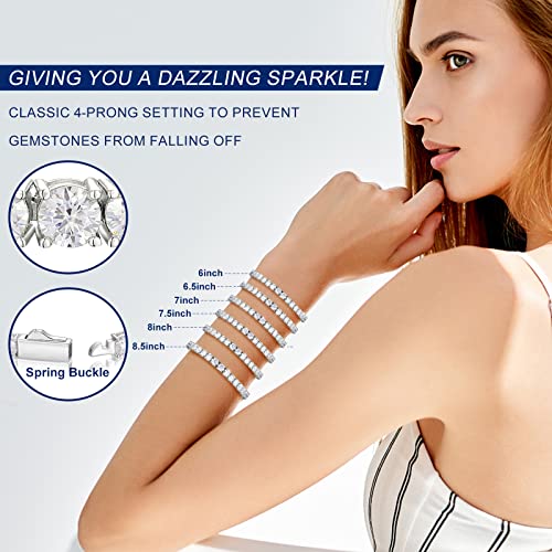 4.8Carats Moissanite Tennis Bracelet Simulated Diamond Bracelets For Women 18K White Gold Plated 925 Sterling Silver Men's Bracelet 3Mm D Color Vvs1 Round Brilliant Cut Lab Created Moissanite Classic Bracelet Charm #TOP3