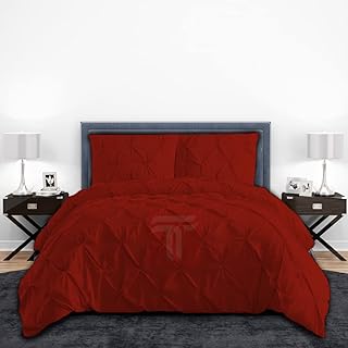 TEXTILER Red Pintuck Duvet Cover Double Bedding Set with Pillowcases-Ultra Soft Microfiber Pinch Pleated Red Bedding Pintuck Comforter Set (Double, Red)