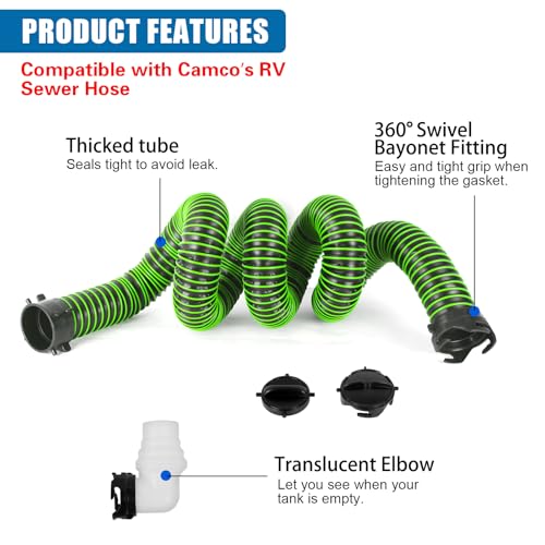 Image of 15FT RV Sewer Hose with Bayonet Fittings and 4-in-1 Adapter Elbow | EXTREME Heavy Duty 24 Mil, TPE Material, Abrasion Resistance and Crush Protection