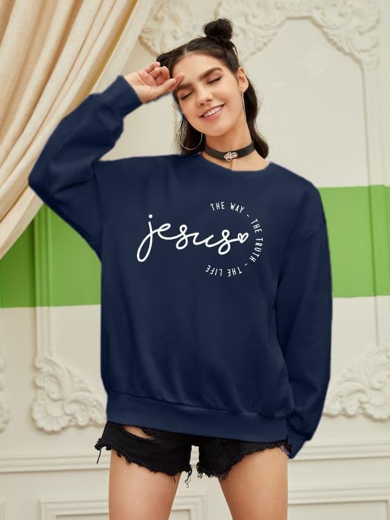 MOUSYA Jesus Oversized Sweatshirt Woman Christian Sweater Jesus The Way The Truth The Life Shirt Religious Long Sleeve Tops - Image 4