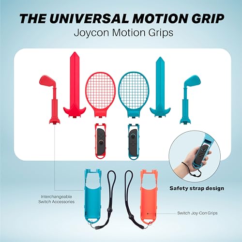 Image of NiTHO 12-in-1 Sports Accessories Bundle Kit for Switch 2, Switch & Switch OLED, Includes Golf Clubs, Tennis Rackets, Steering Wheels, Swords and Wrist & Leg Straps for Family Sports Games