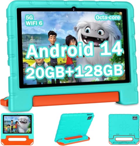 Image of ZIOVO 2026 Kids Tablet 10 inch Android 14 Tablets for Kid Octa-Core, 20GB+128GB (TF 1TB), Toddler Tablet with Shockproof Case, 5GHz WiFi 6, Parental Control, Face Unlock, Split Screen, BT5.0-Green