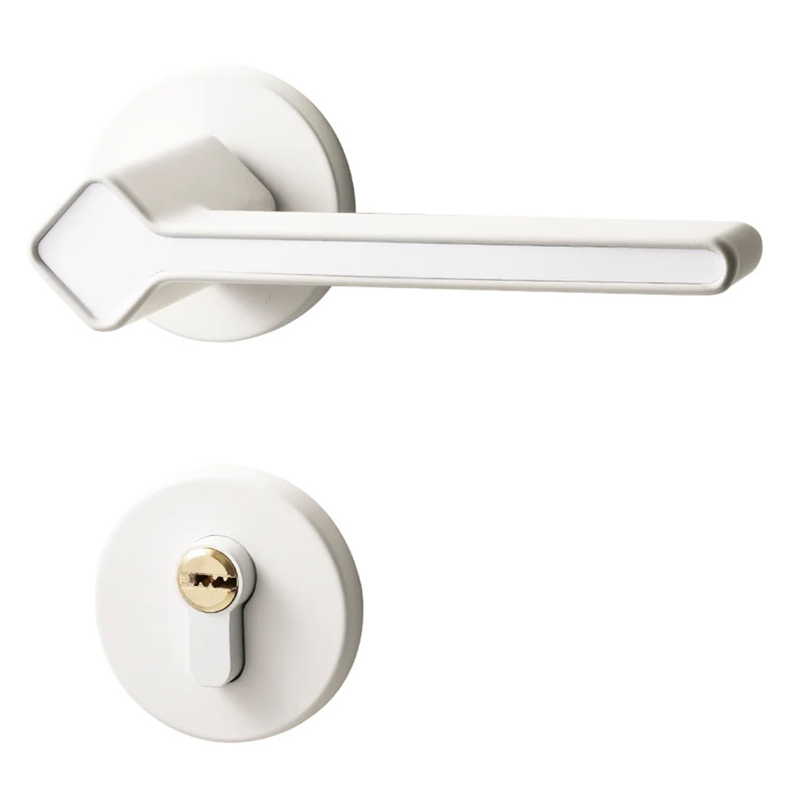 Manija de puerta dividida blanca con cerradura ideal para reformar dormitorios