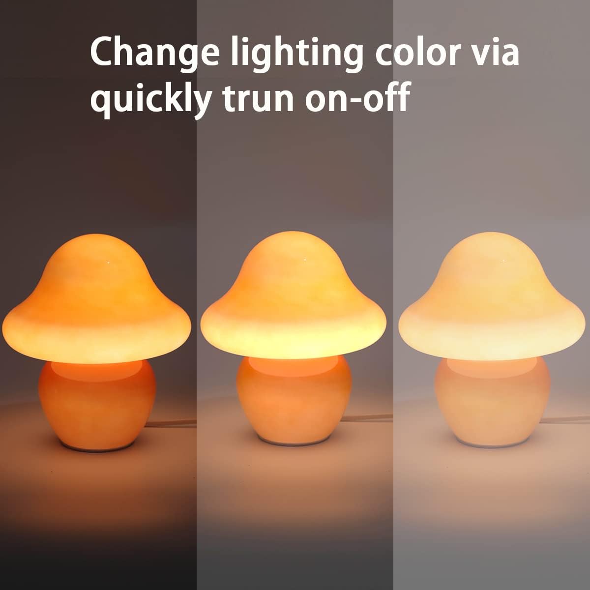 Mushroom Lamp Orange Glass Mushroom Table Lamp for Bedrooms, Living Room, Aesthetic Lamps for Bedroom, Cute Bedside Lamp