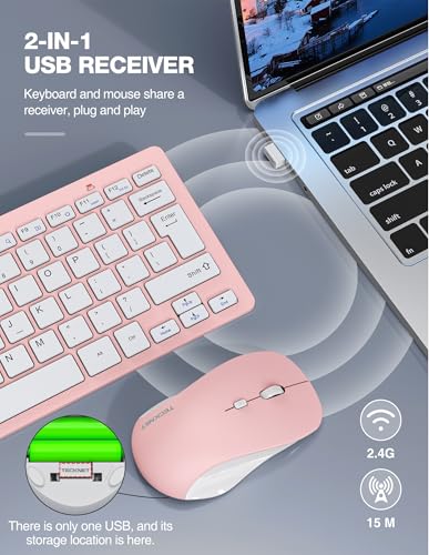 Image of TECKNET Wireless Keyboard and Mouse Combo, Mini Cordless Computer Keyboard and Mouse Set 2.4GHz, Silent Adjustable 1600 DPI, Quiet Click, Lag-Free for Computer, Laptop, PC, Windows, Mac, Chrome OS