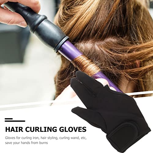 Lurrose Handschuhe, hitzebeständig, hitzebeständig, Salon-Isolation, 3 Finger Handschuhe, Schwarz