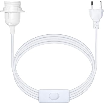 Lamp Holder E27 White 5 m with Switch and Euro Plug Construction Socket Cable Lamp Holder E27 5 m with Screw Ring for Lampshade for Hanging Light Paper Light 1 Piece