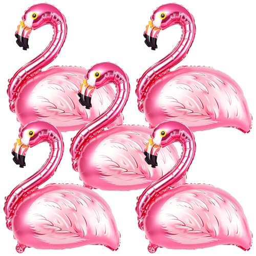 PCTCSHQ 5Pcs Tropical Flamingo Balloons Pink Flamingo Foil Balloons for Summer Birthday Hawaii Luau Aloha Beach Pool Party Decorations
