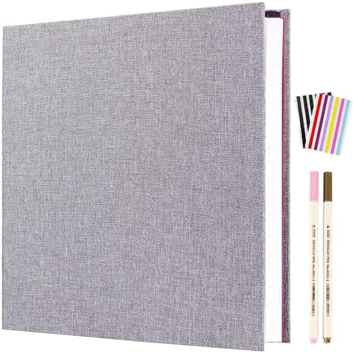 AIOR アルバム 貼るタイプ フォトアルバム 手作りフォトブック 粘着式 大容量 ファイル 台紙 20枚40ページ DIY フリーアルバム 綿麻素材 記念日 結婚式 誕生日 赤ちゃん 成長記録 プレゼント グレー