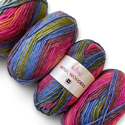 Wool Wonders Medium Heavy Worsted/Aran Weight #4 Super Soft Variegated Yarn For Knitting And Crochet, 30% Australian Wool And 70% Acrylic, 4 Skeins, 400G/640Yds (Morning Sunrise) #TOP16