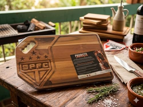 Tábua de Churrasco em Madeira com Escudo do São Paulo FC, SPFC, com Alça