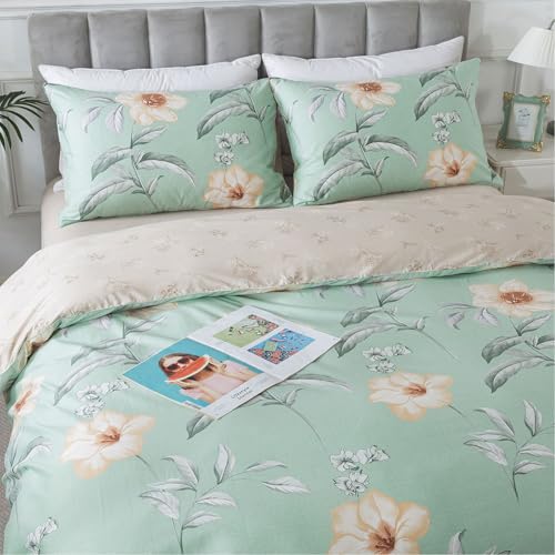 FADFAY King/Cal King Duvet Cover Set 100% Cotton, Yellow Magnolia Floral Print, Soft Crisp Reversible Comforter Cover with Zipper, All-Season Breathable Farmhouse Country Bedding, 3-Piece Set by FADFAY - Image 5