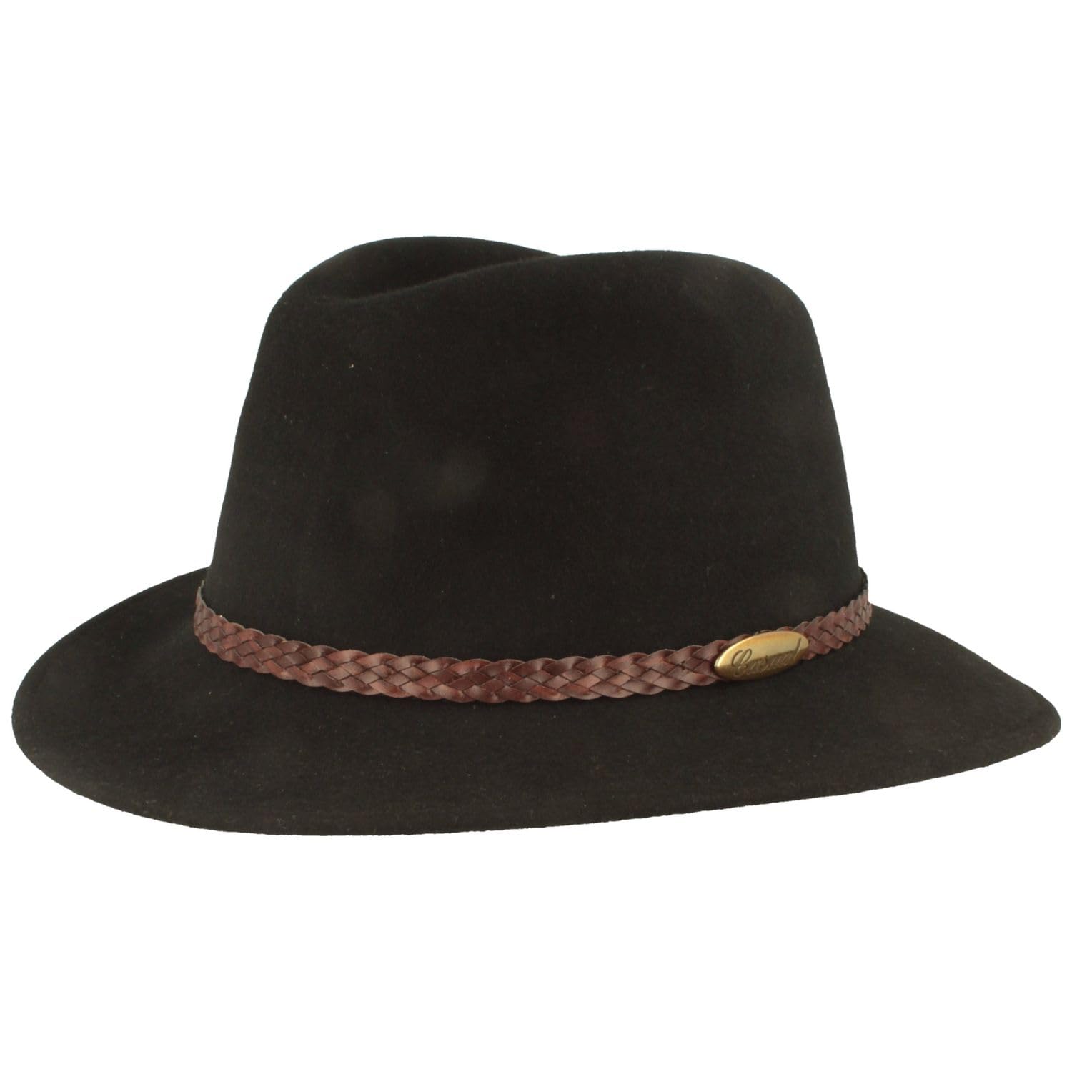 Breiter Cappello in feltro per attività all'aperto, da trekking, in 100% lana, impermeabile e pieghevole, con rivestimento in pelle, per uomo e donna, nero, 57