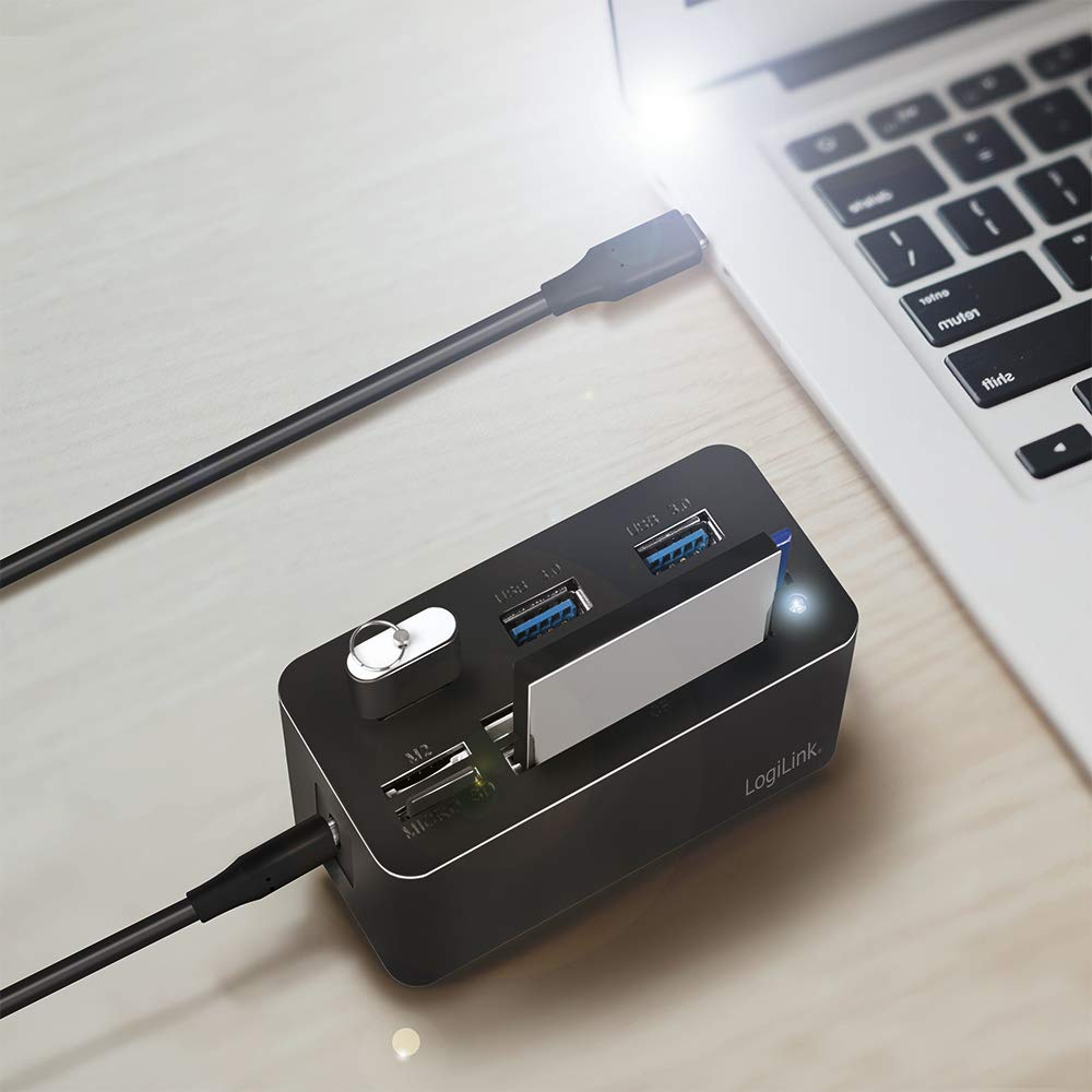 Lettore Di Schede LogiLink CR0046 USB 3.2 Gen 1 - 8 In 1: SD/microSD/M2/MS/CF + 3 Porte USB-A, Plug And Play, Per Windows E Mac