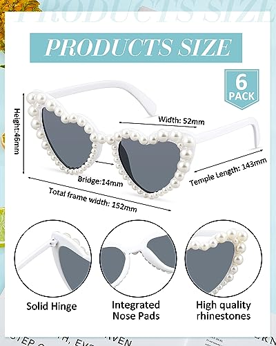 6 Pairs Heart Pearl Sunglasses Bride Sunglasses for Valentine Wedding Vintage Love Heart Sun Glasses2