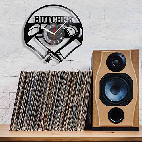 Pendule Murale Silencieuse 30cm Chef Couteaux Disque Vinyle Cuisine - 5