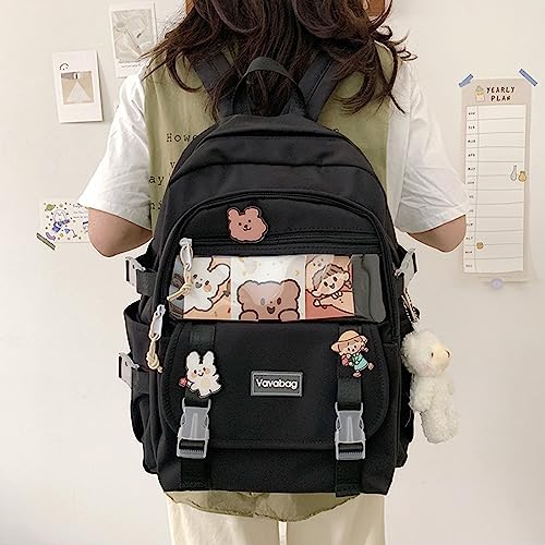 Cute Backpack Kawaii Backpack for School Aesthetic Backpack Kawaii School Supplies Cute Backpacks with Accessories (Black)2