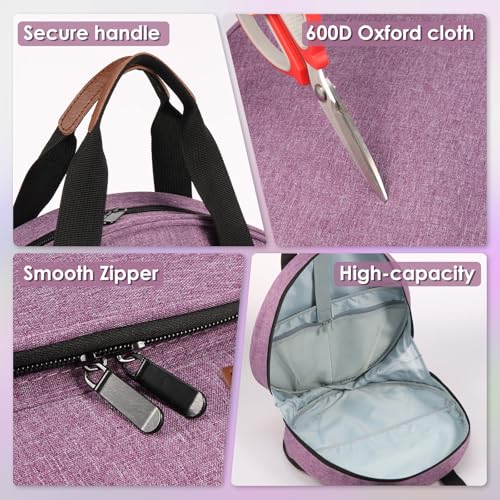 Image of Embroidery Project Bag, Embroidery Supplies Storage Carrying Tote Case with Multiple Pockets and Handle, Cross Stitch Bag, Double Layer Round Embroiderys Project Bags for Floss Hoops Thread (Purple)