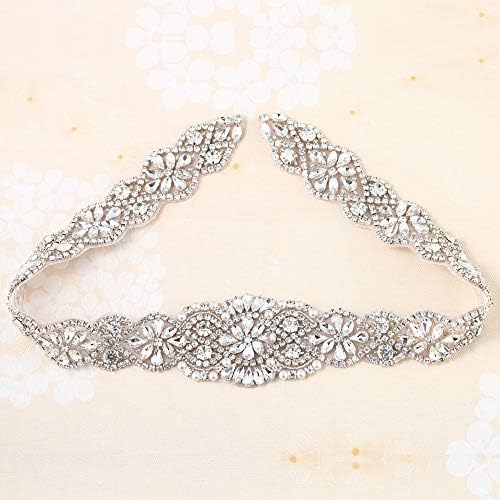 Crystal Applique with Champagne Back Adhesive, FANGZHIDI Beaded Applique with Silver Rhinestone Claw- Best for DIY on Wedding Dress, Bridal Belt Sash