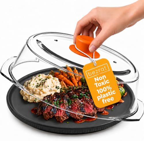 Bezrat Grand couvercle en verre pour micro-ondes | Couvercle anti-éclaboussures avec poignée en silicone facile à prendre en main et aérations pour vapeur | 100% qualité alimentaire | Sans BPA et