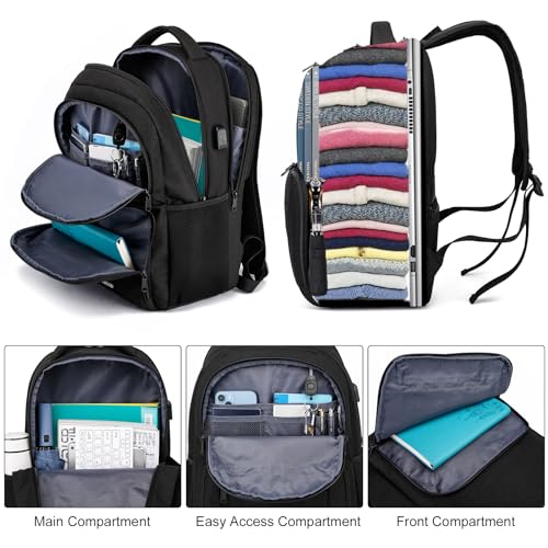 Backpack for Men and Women, Backpacks for School Teen Boys, Business Travel Water Resistant Sturdy 15.6 Inch Laptops Back Pack with USB Charging Port, College School Computer Bag Gift, Black2