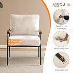 VINGLI Mid-Century Modern Accent Armchiar for Small Space, Small Comfy Upholstered Leisure Reading Chair with Wood Armrest for Bedroom, Living Room, Waiting Room, Linen Beige - Image 4