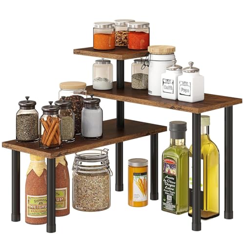 Kongming Estantería esquinera de cocina con 3 niveles, ajustable para cocina, encimera, estante para especias, de pie, negro, estantería de esquina de metal para comedor, oficina, baño, encimera de