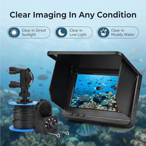 Image of Underwater Fishing Camera with Infrared Night Vision, IP67 Waterproof Portable Fish Finder for Ice Fishing, Kayak, Boat, River & Lake