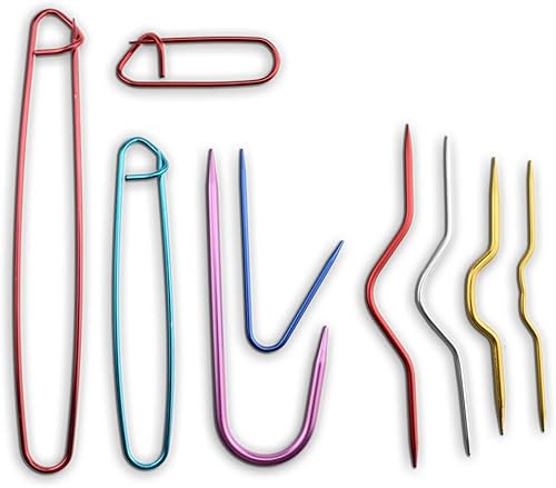 Hahiyo Juego de soportes de puntada de aluminio resistente, pasador de seguridad de color mixto, para tejer, ganchos, 9 piezas para suéteres,