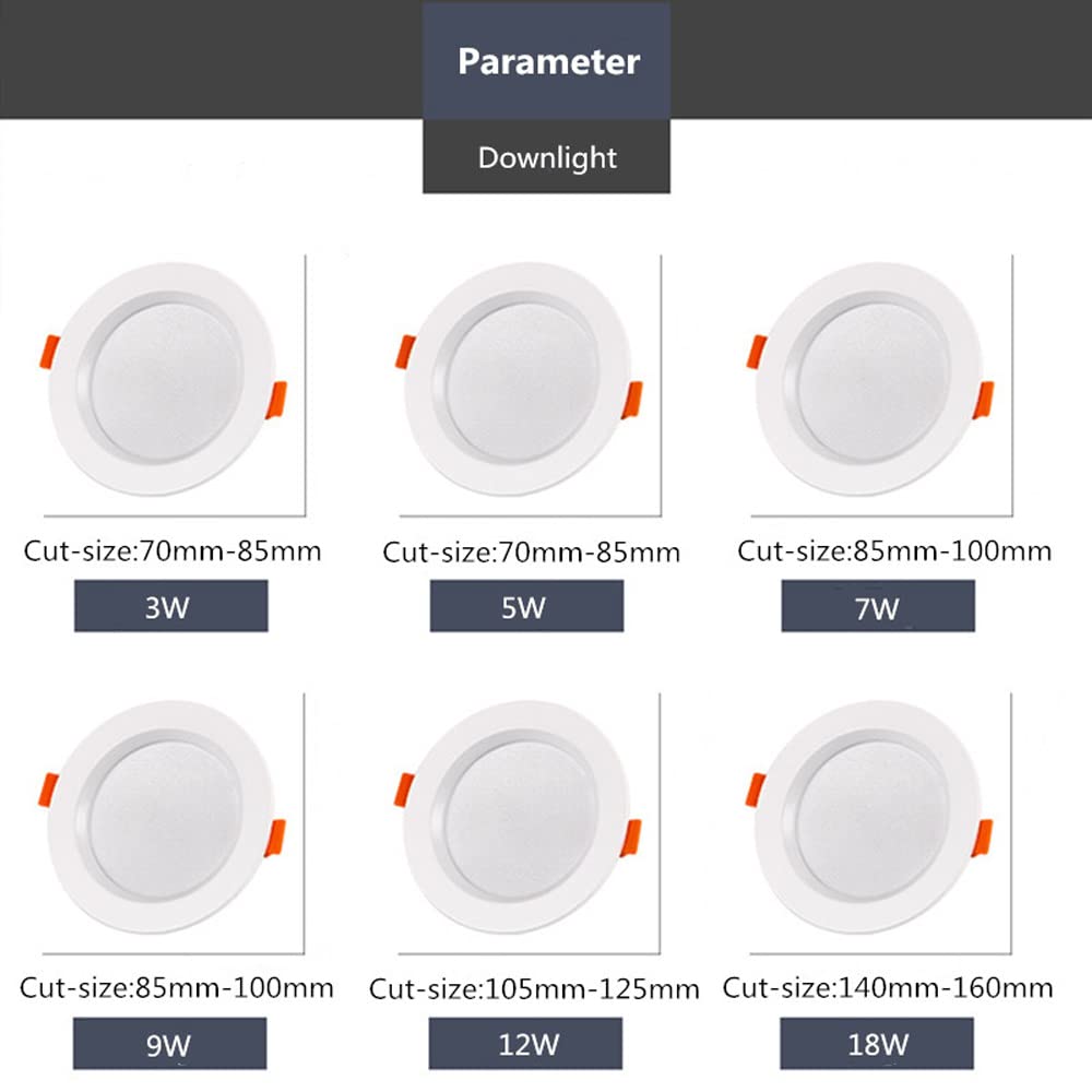 Oświetlenie sufitowe LED Downlight 2,5-6 cali z listwą maskującą, 2 sztuki, 3000 K/4000 K/6000 K, do wyboru, 3-18 W, dysk 5 W-6000 K, 5 W-6000 K,5w-6000K