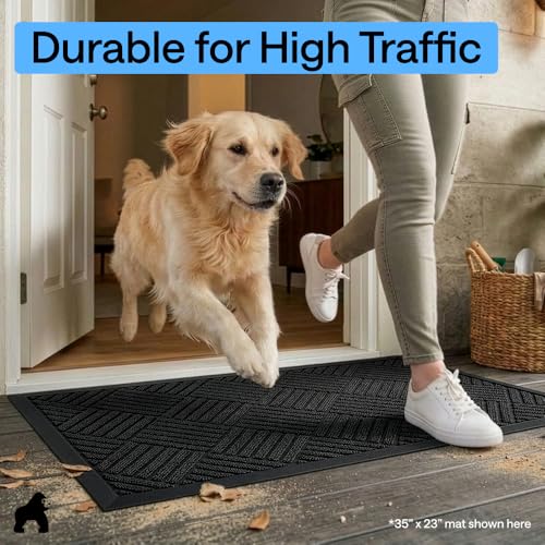 Image of GORILLA GRIP WeatherMAX Door Mat, Indoor Outdoor Use, 72x24, Black Diamond