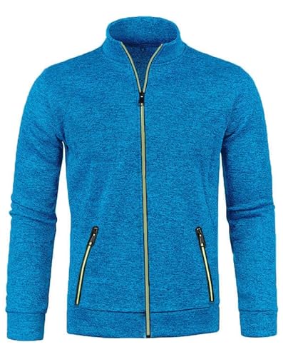 CAZOY Mens Lightweight Full Zipper Coat Jacket Open Front Stand Collar Cardigan Sweater Jumper with Pockets Men Long Sleeve Zip Up Sweatshirt Pullover Tops for Gym Fitness Blue UK Size 20