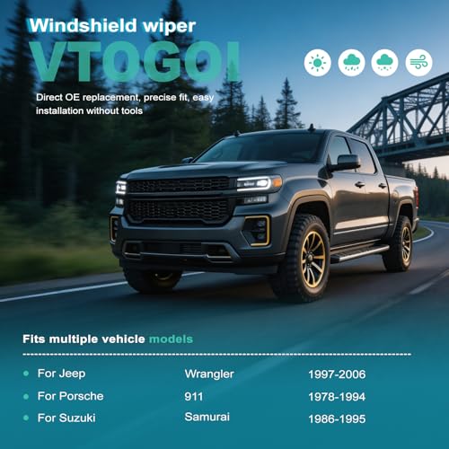 Image of VTOGOI OEM Quality 13''+13'' Windshield Wiper Blades,Premium All-Seasons J-Hook Replacement Wiper Blades (2 Pack)