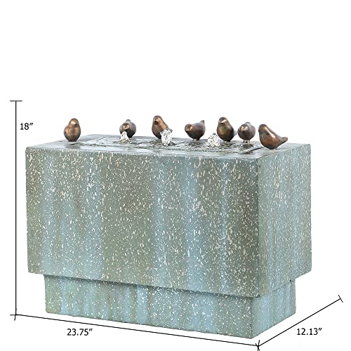 LuxenHome 24" Resin Outdoor Fountain, Stone and Patina Rectangular Fountain with LED Lights, Floor Stacked Waterfall Fountain with Bronze Birds Decoration for Garden Back Yard Courtyard - Thumbnail 6
