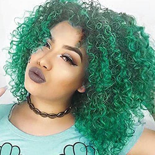 AIDUSA Afro Curly Wig Short Curly Wigs for Women Afro Kinky Curly Wigs Fluffy Soft Hair Synthetic Hair Wigs(T1B/Green)