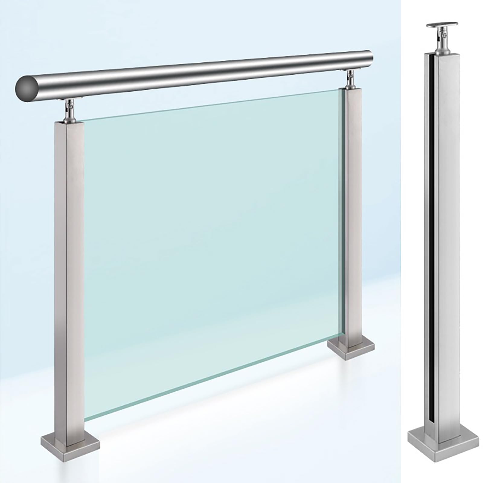 Generisch Szklane słupki balustrad – system słupków balustrad ze stali nierdzewnej 304 z uchwytem na poręcz – 85 cm długi słupek poręczy na taras, balkon, strych, klatkę schodową