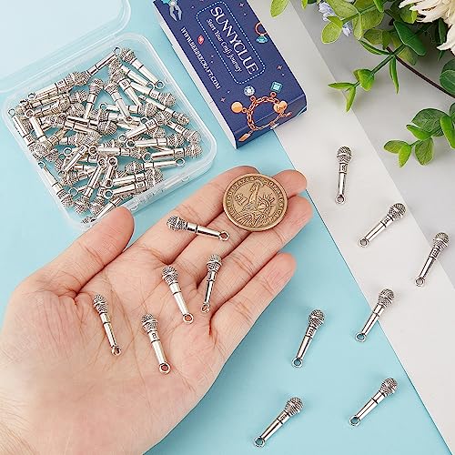 SUNNYCLUE 1 Box 60Pcs Microphone Charms Bulk Music Charm Tibetan Style Antique Silver Singer Mini Karaoke Charms Small Miniature Lifelike Alloy Charms for jewellery Making Charm DIY Necklace Supplies - Image 3