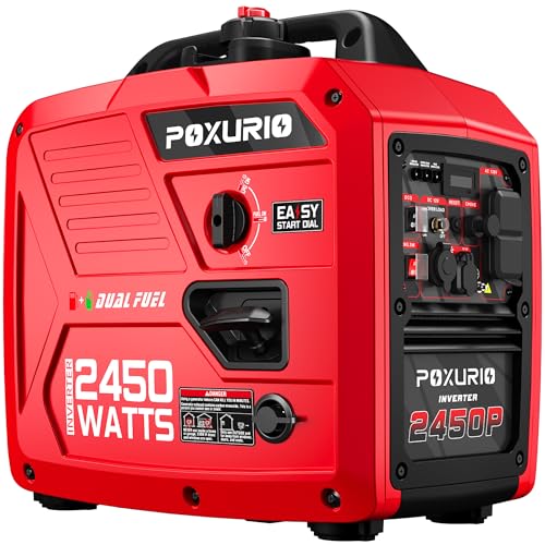 Image of 2450-Watt Dual Fuel Inverter Generator for Home Use, 1.6Gallon Large Fuel Tank Up to 8.3 Hours Use, 120V Gas Powered Generator Super Quiet - EPA Compliant, Red