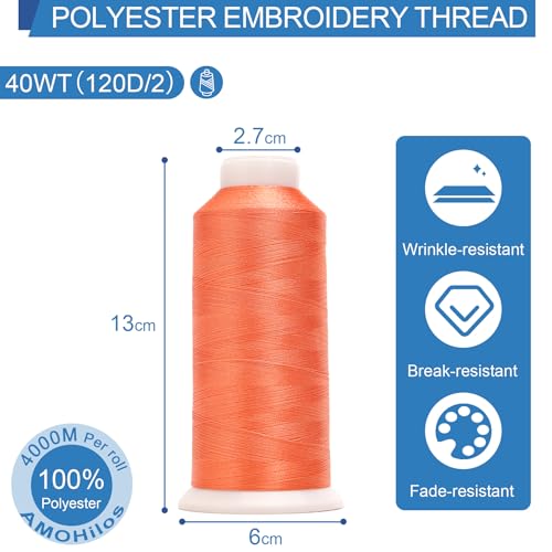 Image of High Tenacity Polyester Embroidery Machine Thread 40WT(120D /2) 4000M Per Spool for Commercial and Domestic Embroidery Machine (Melon Burst-1952)