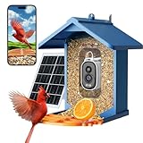 PawPeri Bird Feeder with Camera 2.5K HD Live Video, AI Bird Identifier, 5MP Photos, 7W Solar Powered & 4000mAh Battery for Wall/Mount/Hang (Blue)