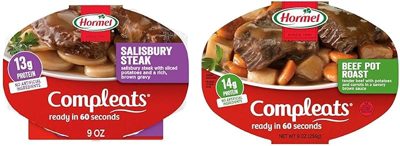 HORMEL COMPLEATS Salisbury Steak and HORMEL COMPLEATS Beef Pot Roast Microwave Tray, 9 Ounce (6 Pack)