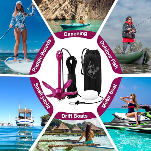 Image of Lounsweer 2 Pack 1.5 /3.5 lb Marine Kayak Anchor Kit Folding Grapnel Anchor Kit Boat Kayak Fishing Accessories for Small Boats Kayaks Canoe Paddle Boards