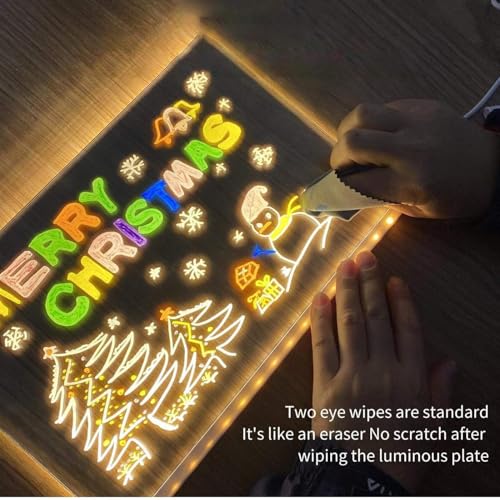 Image of One94Store LED Acrylic Writing Board with Light & 7 Pens | 30x20 cm DIY 3D Rewritable Message Pad | Personalized Night Lamp & Display Board for Home, Office Desk, Kids & Gifts